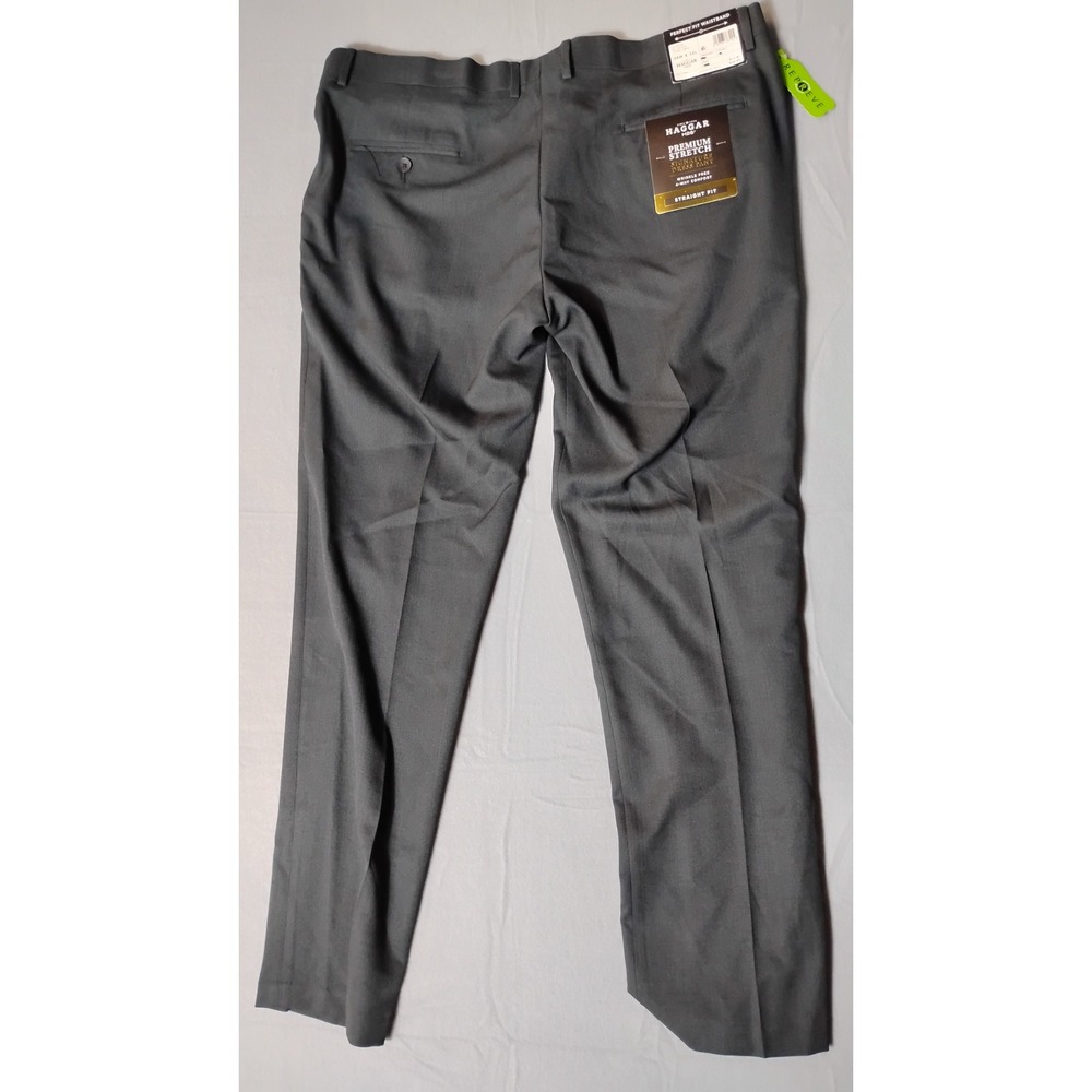 Haggar Mens Premium Stretch Straight Fit Dress‎ Pants Charcoal Gray 38x32